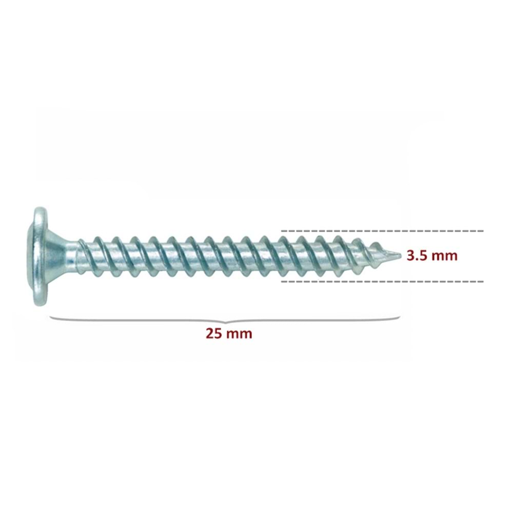 Arkalık Vidası 3,5x25 (1000 Adet)