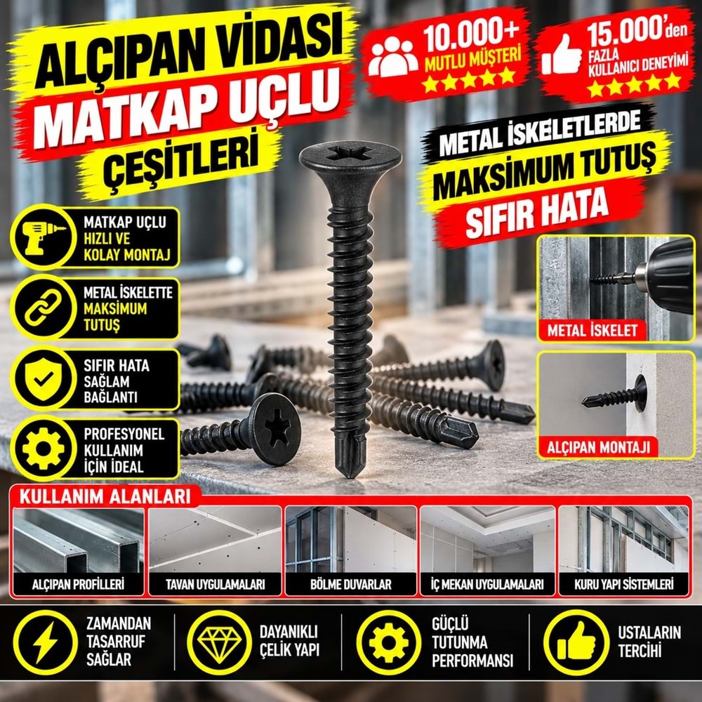 Alçıpan Vidası Matkap Uçlu 3,5x25 1000 Ad