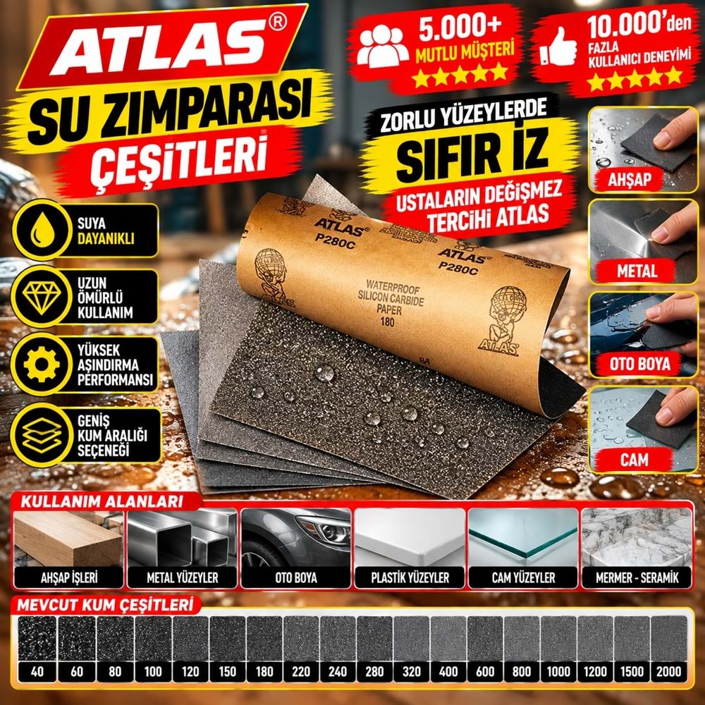Atlas Su Zımparası 188 Kalite - 100 Kum