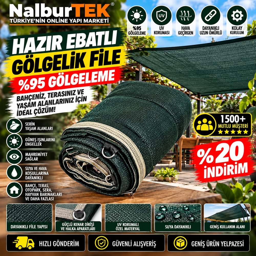 Hazır Ebatlı Gölgelik %95 File 3x3 mt 9m2