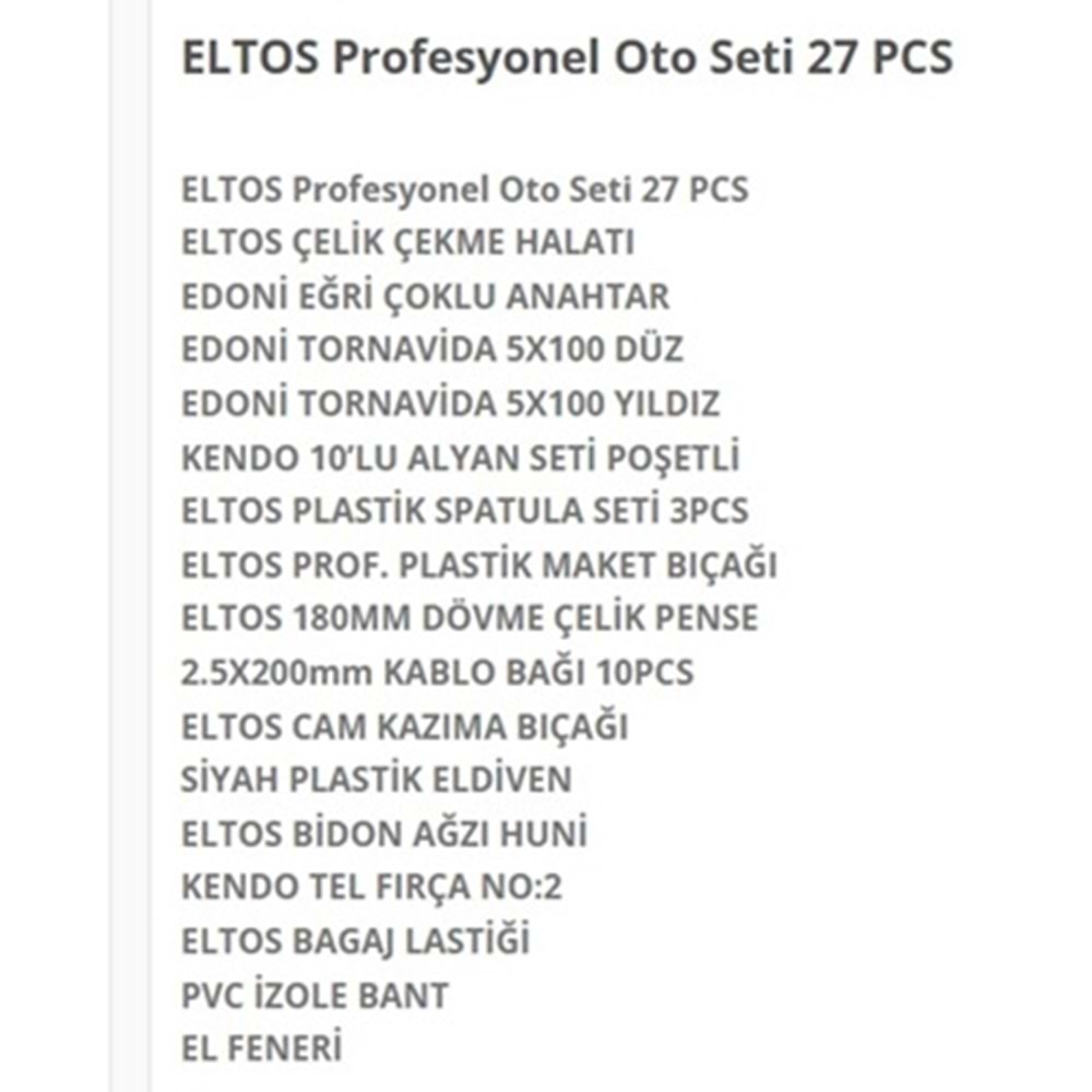 Eltos Profesyonel Otomobil Araba Alet Seti 27 Parça