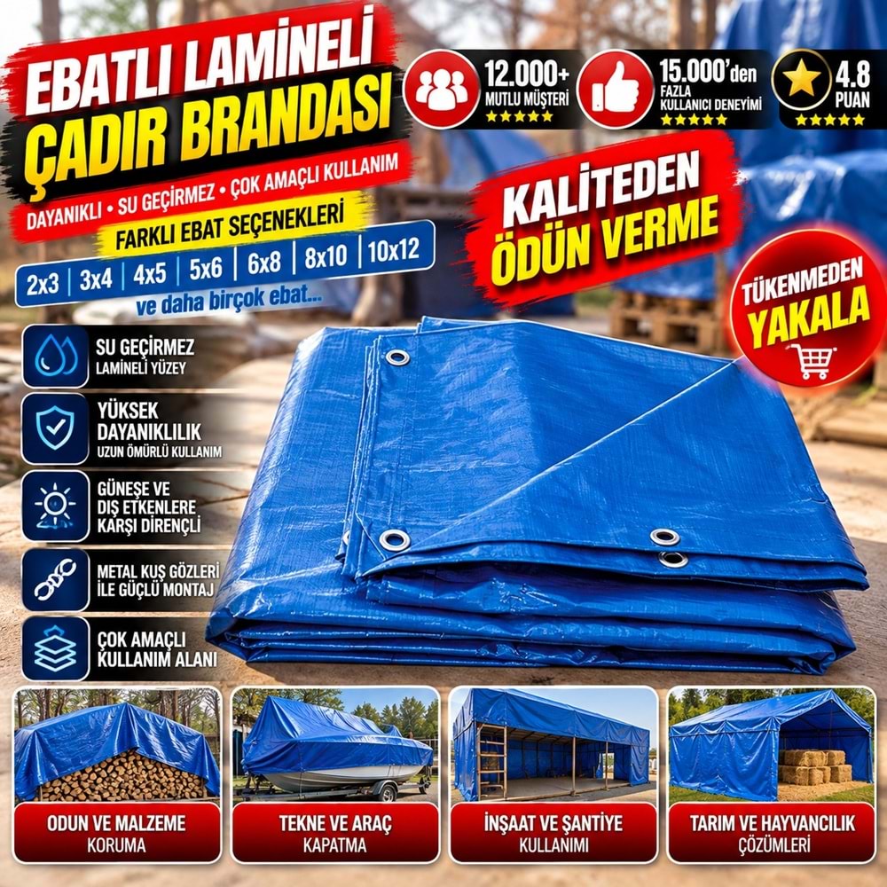 Ebatlı Lamineli Çadır Brandası 7x10mt 70m2