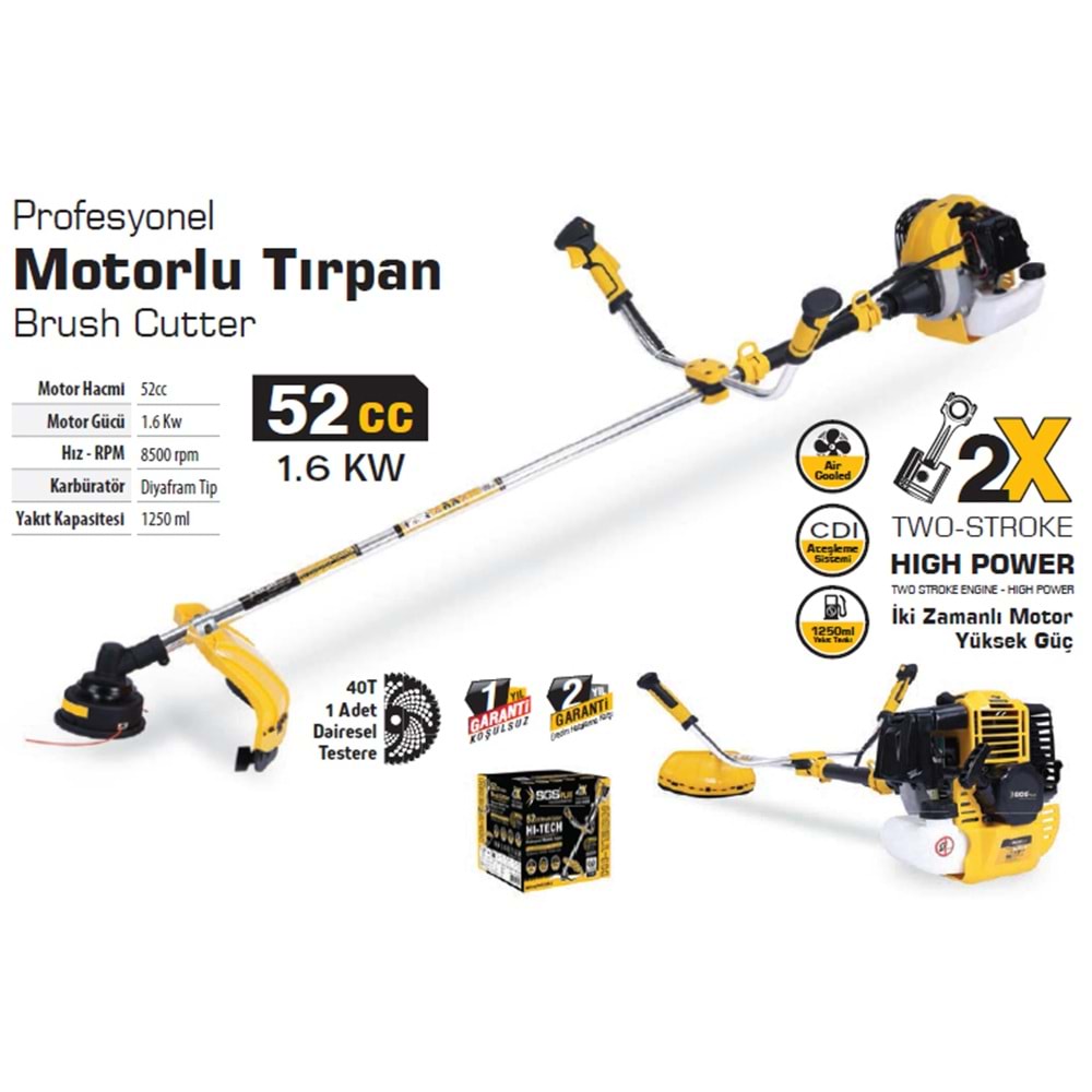 SGS Motorlu Tırpan Benzinli 52 CC 1.6 KW