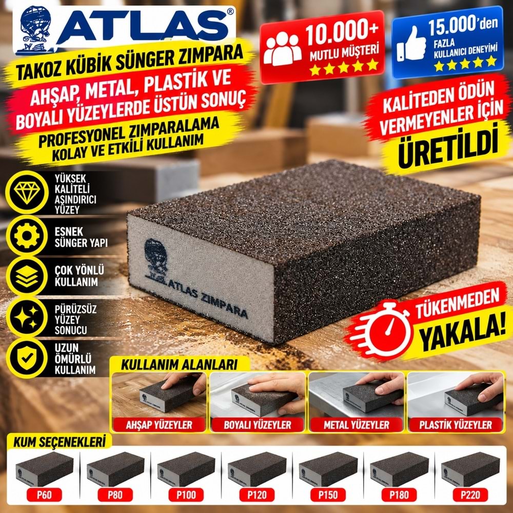 Atlas Takoz Kübik Sünger Zımpara 220 Kum