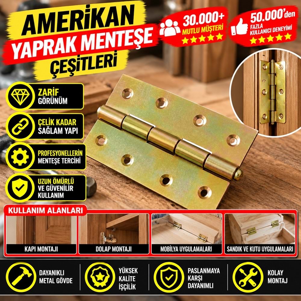 Amerikan Yaprak Menteşe (24 Adet) - 1.5 No