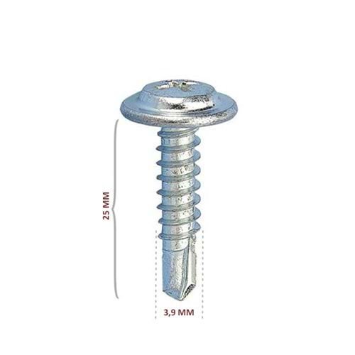 Pul Başlı Matkap Uçlu Vida RYSB 3,9x25 (1250 Ad)