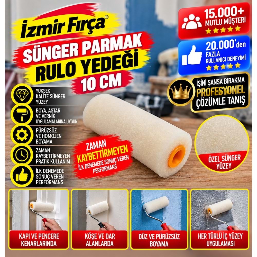 İzmir Fırça Sünger Parmak Rulo Yedeği 10cm