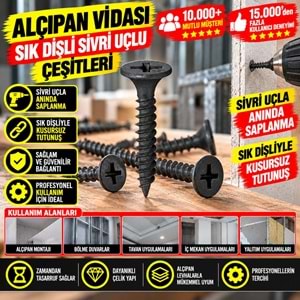 Alçıpan Vidası Sık Dişli Sivri Uçlu 3,5x45 500 Ad