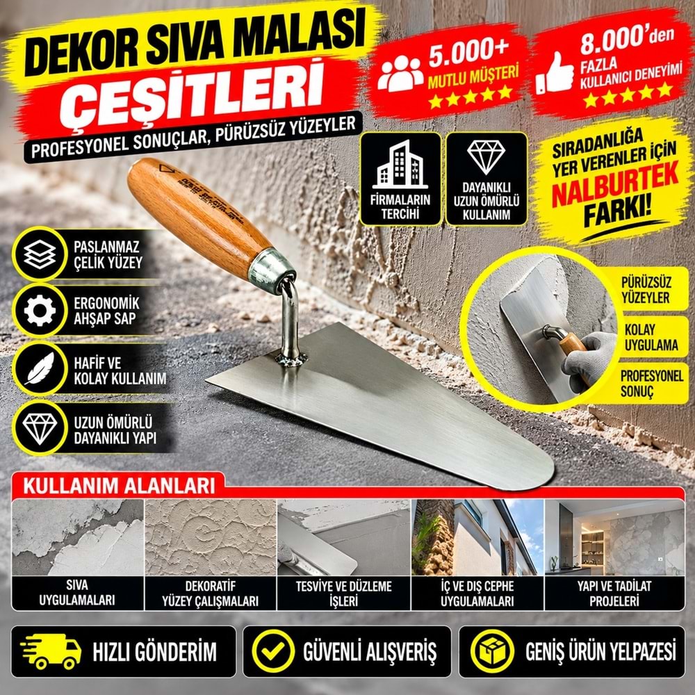 Dekor Sıva Malası Ahşap Sap 22cm