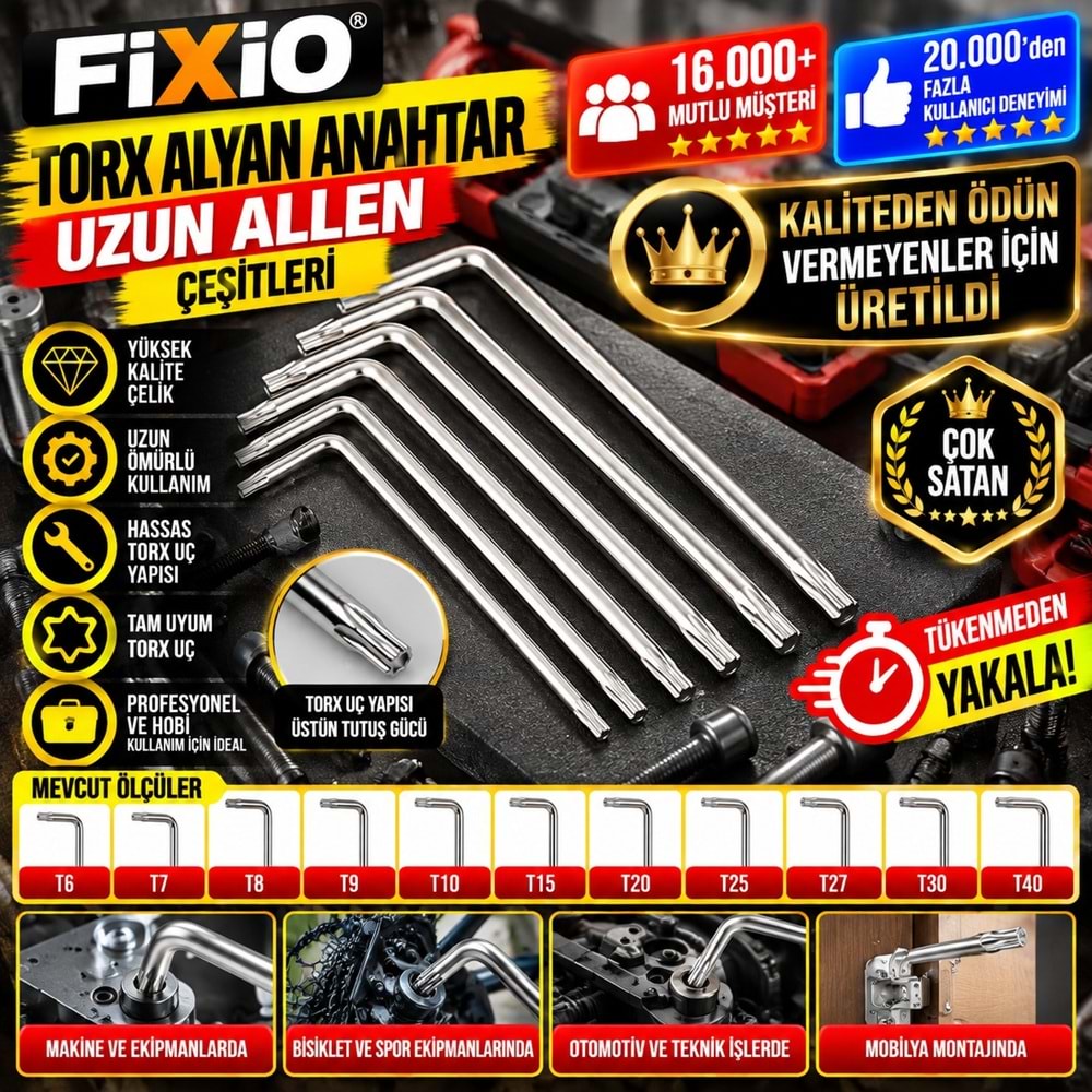 Fixio Torx Alyan Tork Allen Anahtar Uzun T10