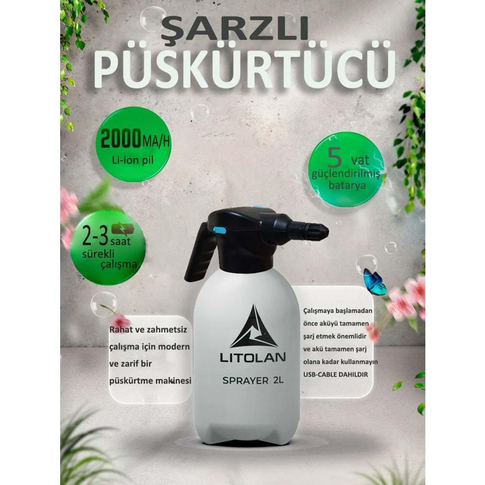 Litolan İlaçlama Pompası Şarjlı Yüksek Basınçlı 2 Litre