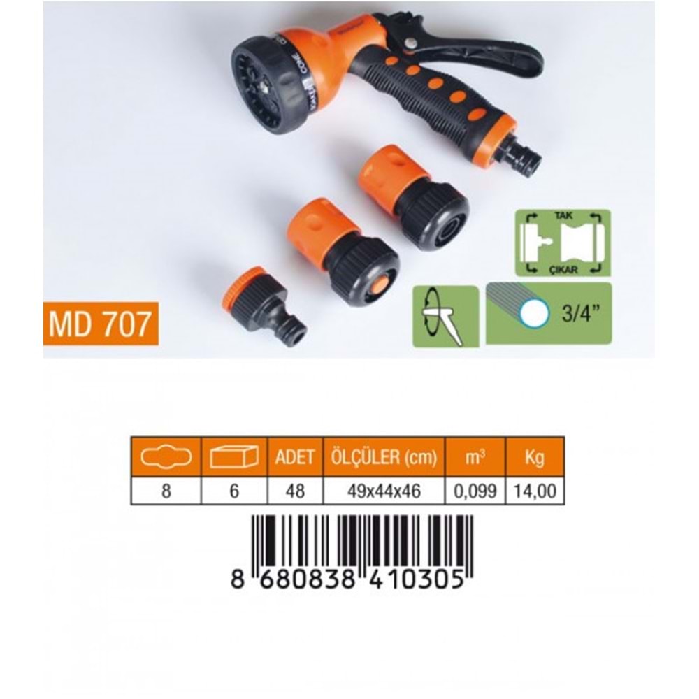 Medalyan Otomatik Hortum Tabanca 7 Fonksiyonlu 4 Lü Set 3/4