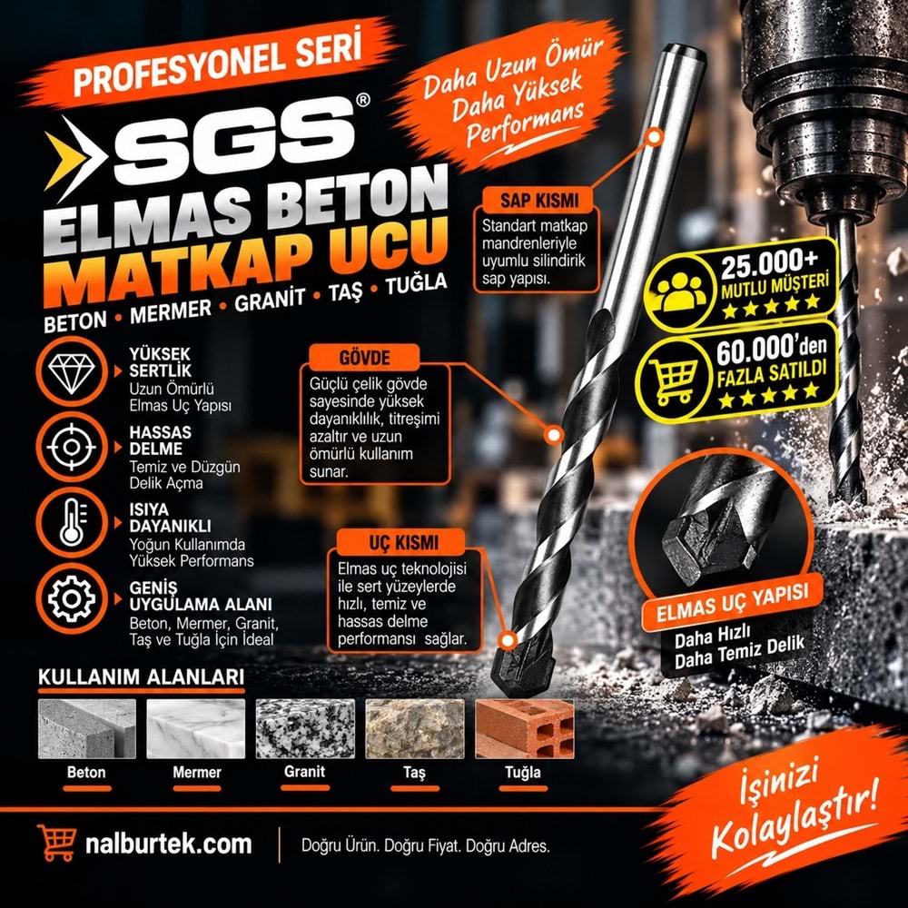 SGS Elmas Beton Matkap Ucu 7mm