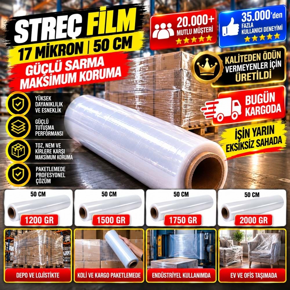Streç Film 17 Mikron 50cm 2000gr