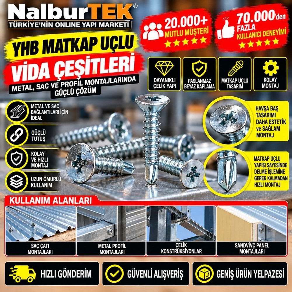 YHB Matkap Uçlu Vida 4,8x13 (500 Ad)