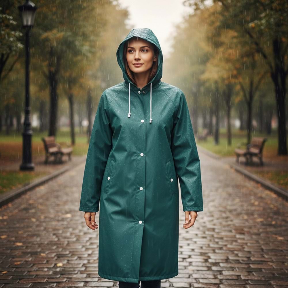 Pvc Lüks Yağmurluk Pardesü Tipi Yeşil