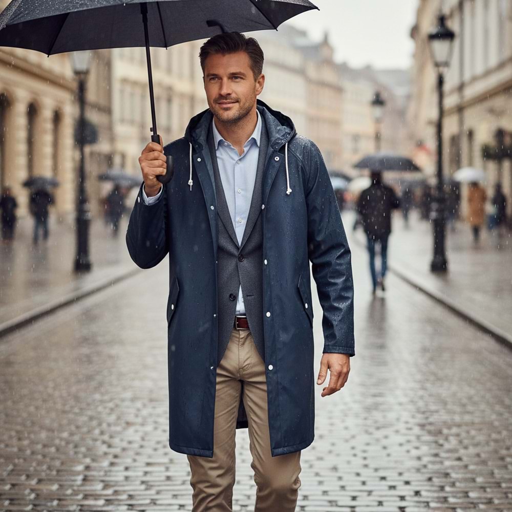 Pvc Lüks Yağmurluk Pardesü Tipi Lacivert