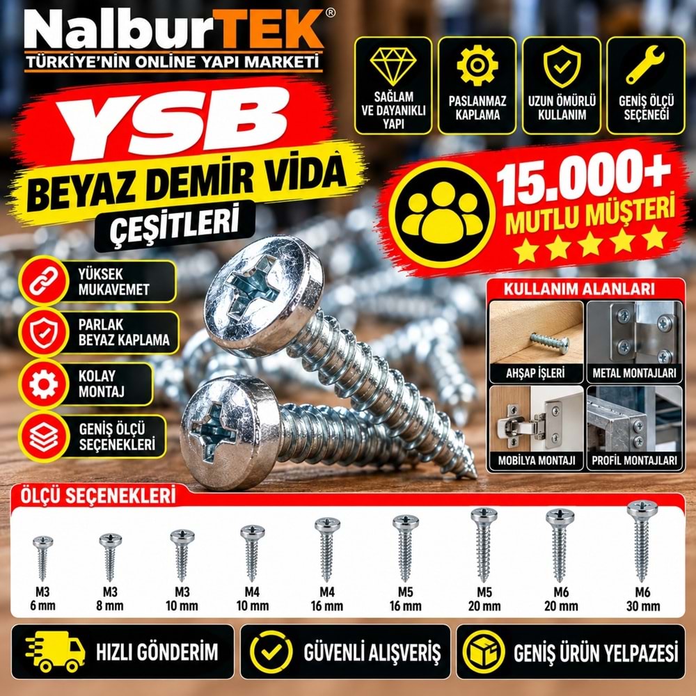 YSB Demir Vida Beyaz DIN7985 M5x15